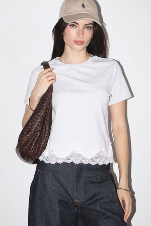 BAILEY ROSE Women's Top Lace Trim Short Sleeve Tee