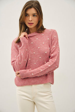 Be Cool LA Women's Sweaters CORAL / S/M Cozy Dotted Knit Crewneck Sweater 65193