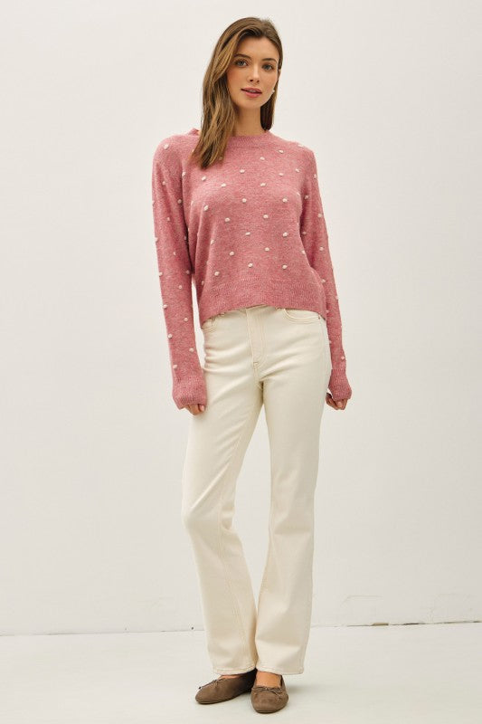 Be Cool LA Women's Sweaters Cozy Dotted Knit Crewneck Sweater
