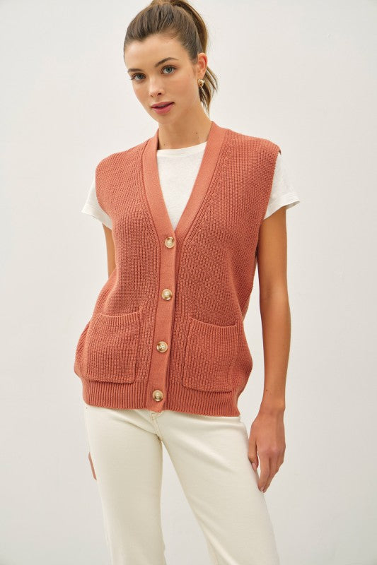 Be Cool LA Women's Sweaters Varsity Style Button Up Sweater Vest With Pockets || David's Clothing