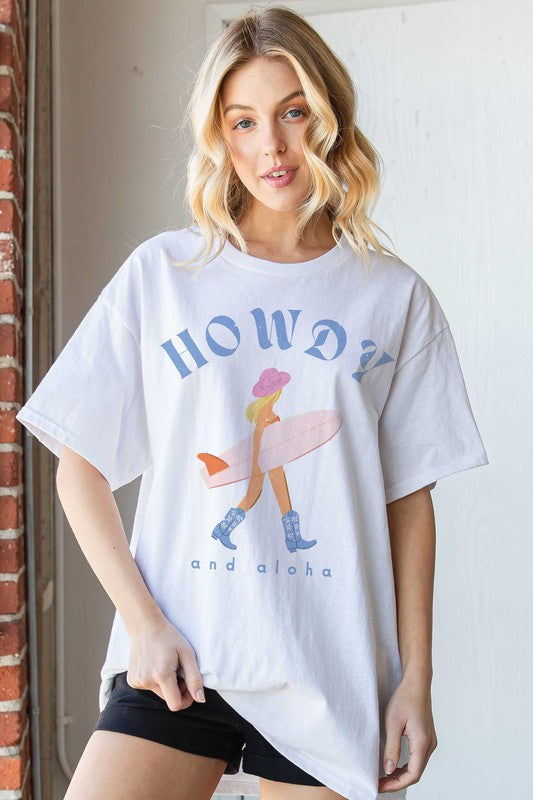 BLUME + CO Women's Tee Howdy And Aloha Oversized Graphic Tee || David's Clothing