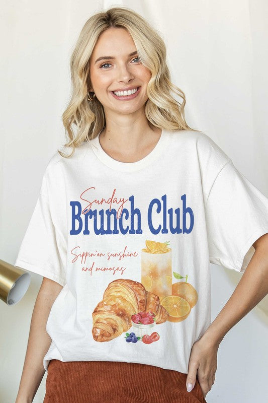 BLUME + CO Women's Tee Sunday Brunch Club Oversized Graphic Tee || David's Clothing
