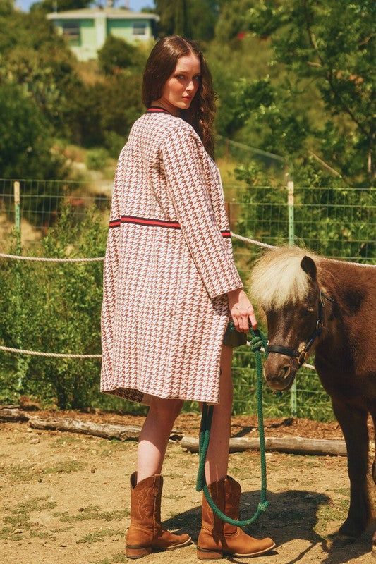 BUCKET LIST Women Jackets Houndstooth Pattern Zip-up Jacket Coat