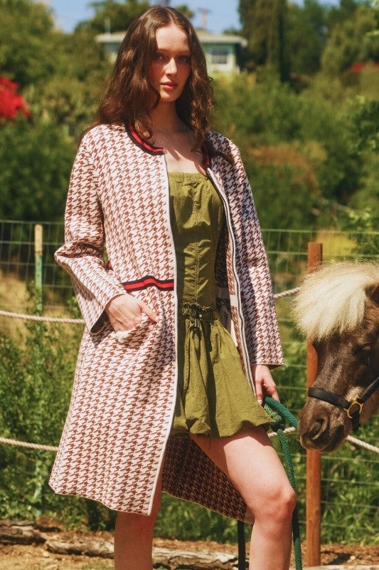 BUCKET LIST Women Jackets Houndstooth Pattern Zip-up Jacket Coat