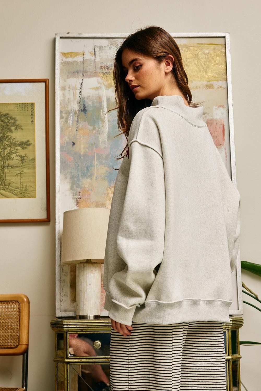 BUCKET LIST Women's Sweatshirt Embroidered "GEORGIA" Mock Neck Pullover