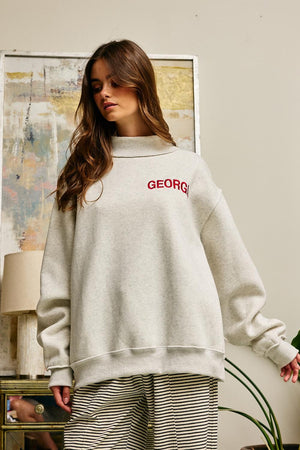 BUCKET LIST Women's Sweatshirt Embroidered "GEORGIA" Mock Neck Pullover