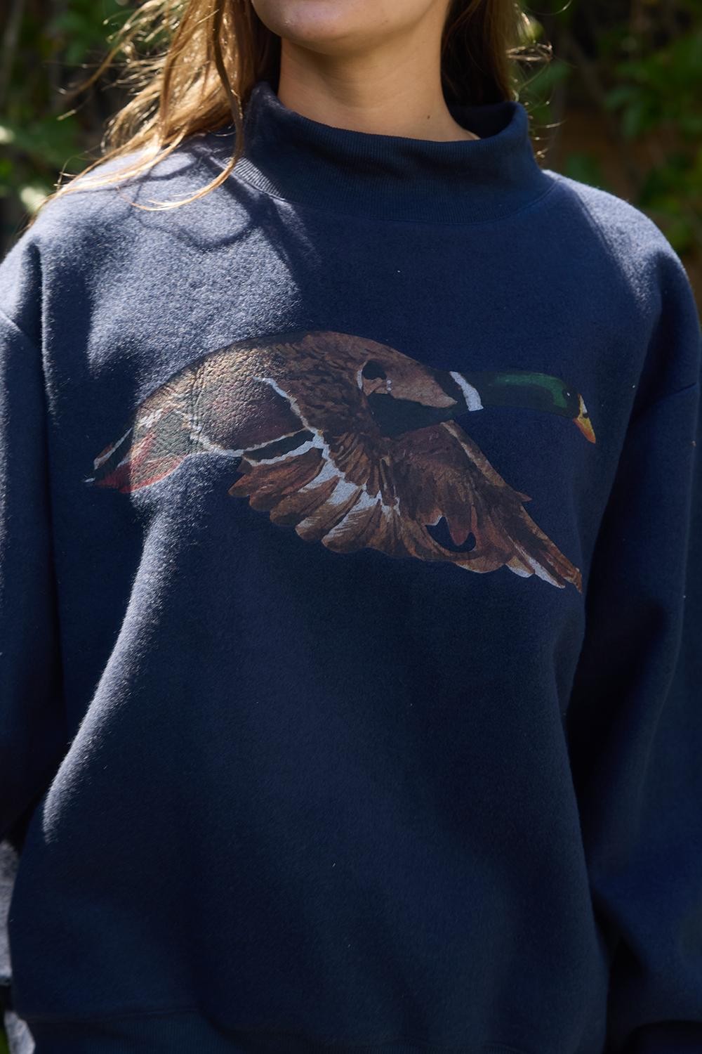 BUCKET LIST Women's Sweatshirt Lucky Mallard Graphic Reversible Mock-neck Sweatshirt