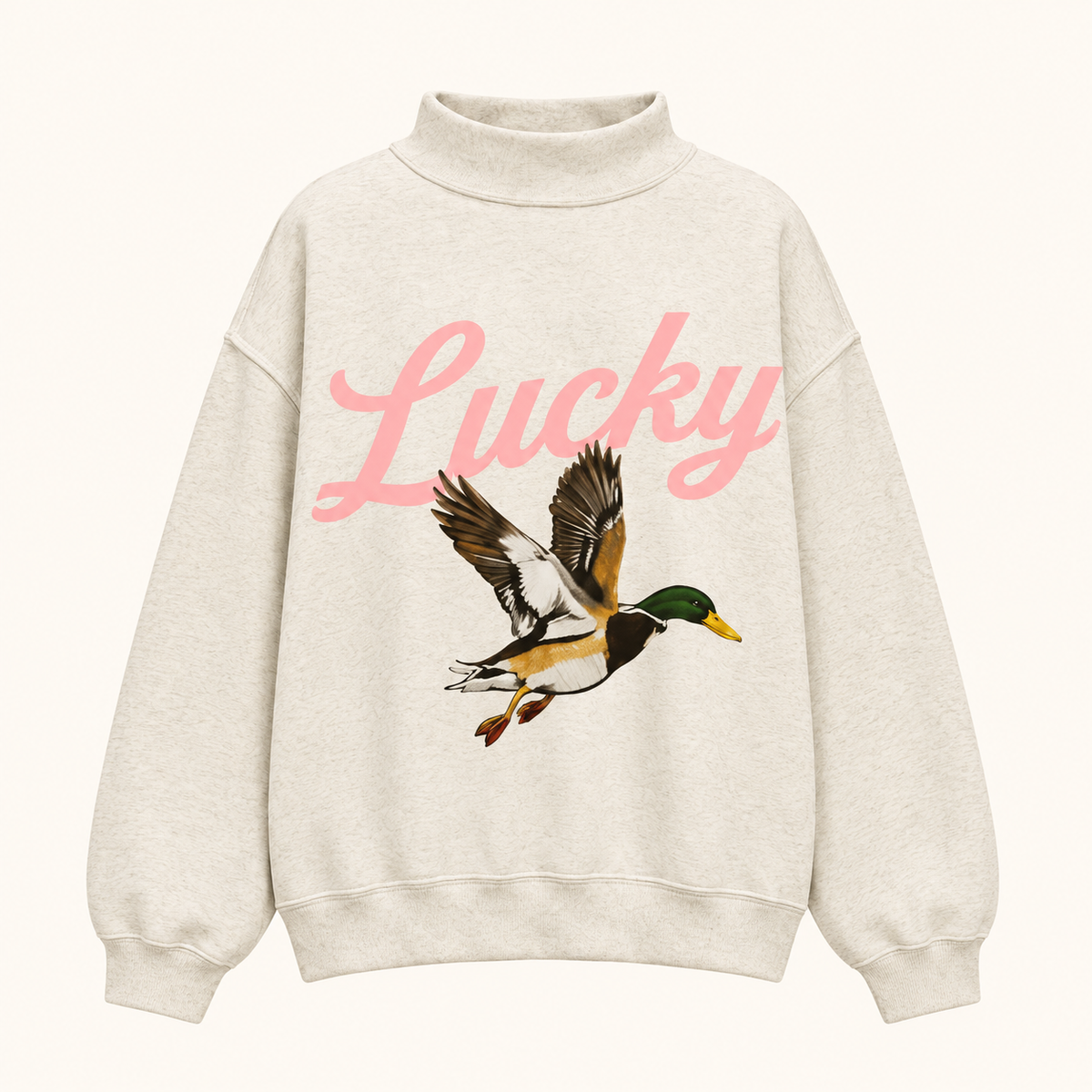 BUCKET LIST Women's Sweatshirt OATMEAL / S/M Lucky & Mallard Graphic Reversable Mock-neck Sweatshirt IT2594MALLARDSP