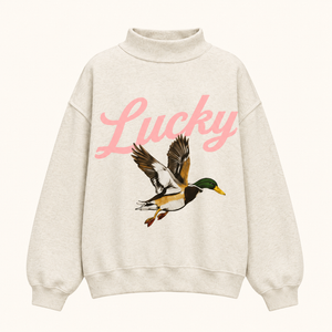 BUCKET LIST Women's Sweatshirt OATMEAL / S/M Lucky & Mallard Graphic Reversable Mock-neck Sweatshirt IT2594MALLARDSP