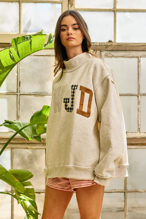 BUCKET LIST Women's Sweatshirt WWJD Embroidered Mock-neck Oversized Sweatshirt