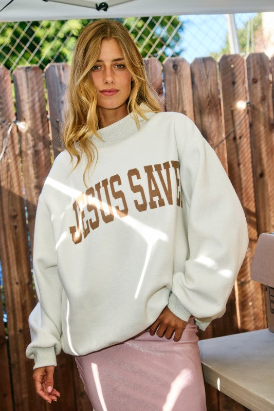 BUCKET LIST Women's Top Cross & Jesus Saves Print Reversible Sweatshirt