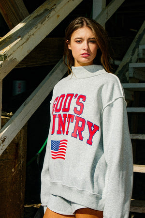 BUCKET LIST Women's Top God's Country Reversible Mock-neck Sweatshirt