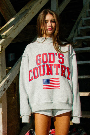 BUCKET LIST Women's Top God's Country Reversible Mock-neck Sweatshirt