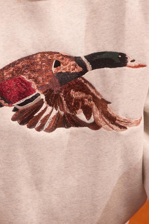 BUCKET LIST Women's Top Mallard Embroidered Wildlife Mock-neck Sweatshirt