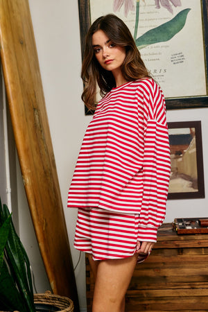 BUCKET LIST Women's Top Oversized Semi Crop Striped T-shirt Top