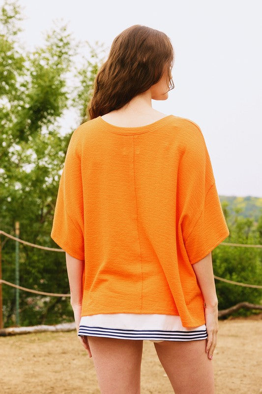 BUCKET LIST Women's Top V-neck Oversized Solid Knit Top || David's Clothing