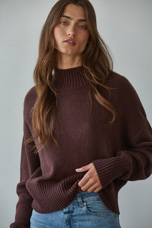 BY TOGETHER YOU AND I Women's Sweaters DK BRN / S By Together Uptown Mock Sweater || David's Clothing W1070