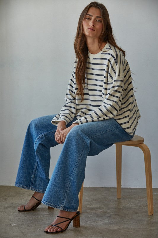 BY TOGETHER YOU AND I Women's Top Low-key Striped Pullover