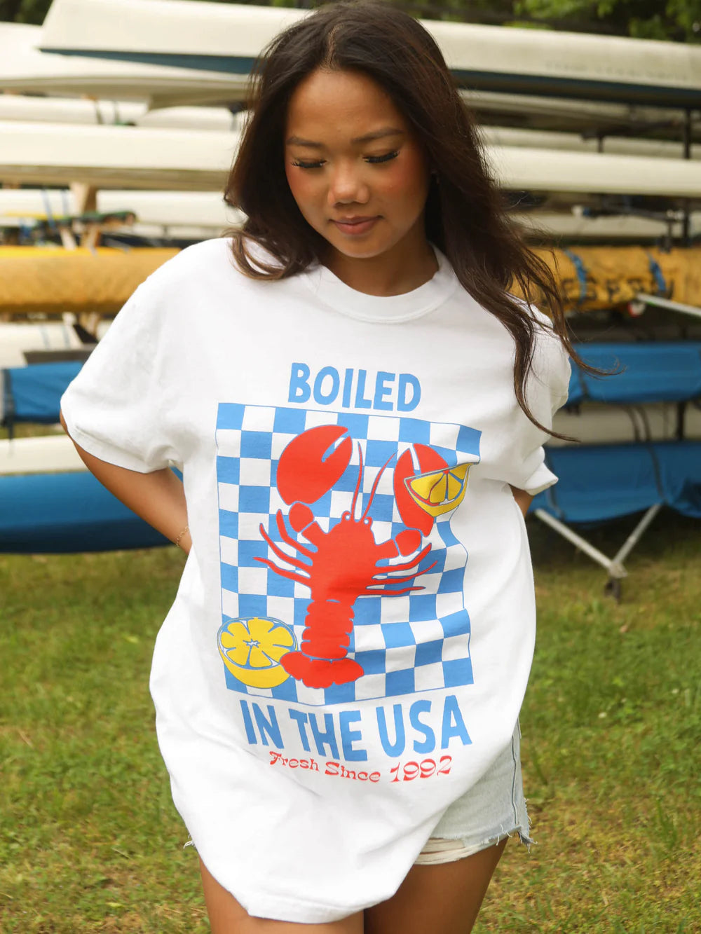 CHARLIE SOUTHERN Women's Tee Friday + Saturday Boiled In USA Tee || David's Clothing
