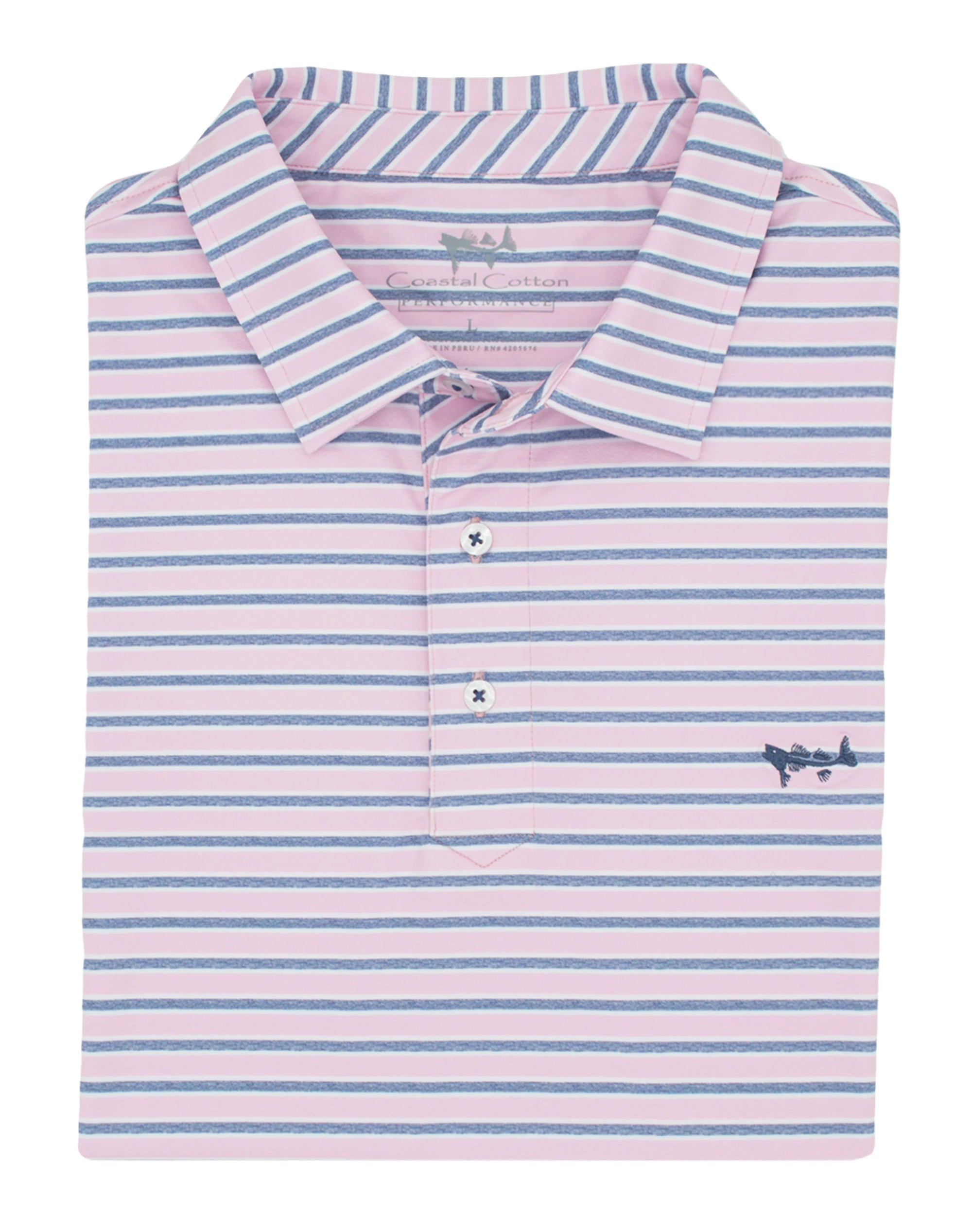 COASTAL COTTON Men's Polo BLUE/PINK / S Coastal Cotton Stripe Polo || David's Clothing PPSBC