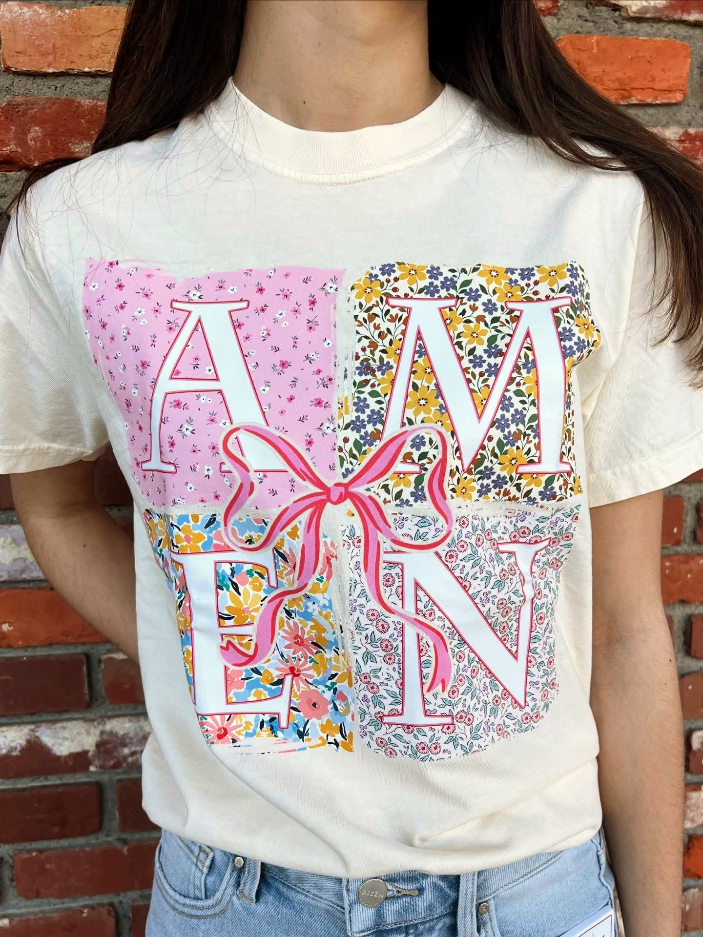 DASH FORWARD Women's Tee Amen Coquette Bow Tee Shirt