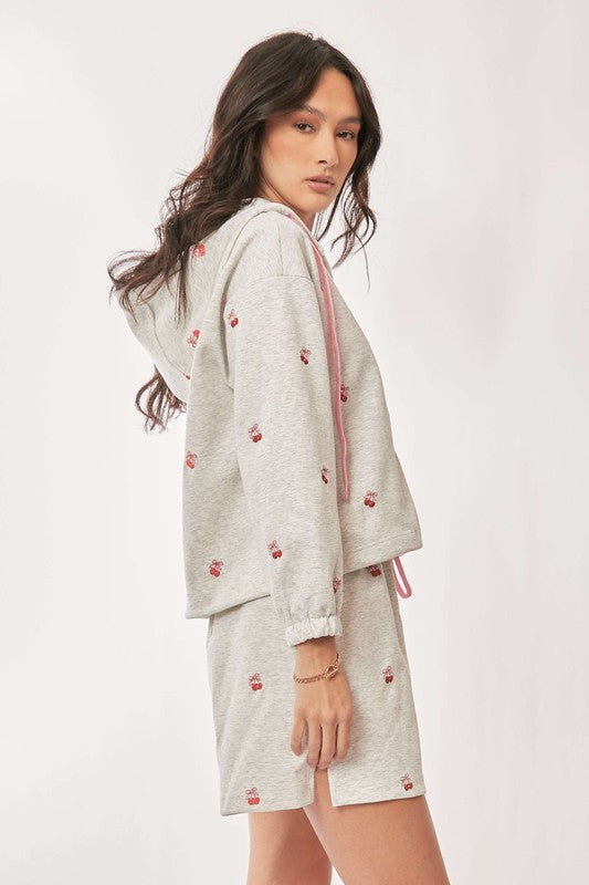 DAVI & DANI Women's Loungewear Ribbon Heart Embroidery Zip Up Hoodie Set || David's Clothing