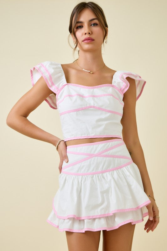 DAY + MOON Women's Skirts Tiered Ruffle Skirt W/ Contrast Binding Details