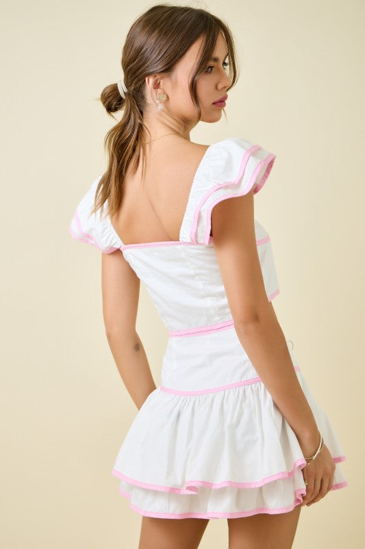 DAY + MOON Women's Top Crop Top W/ Ruffle Sleeves & Contrast Bindings