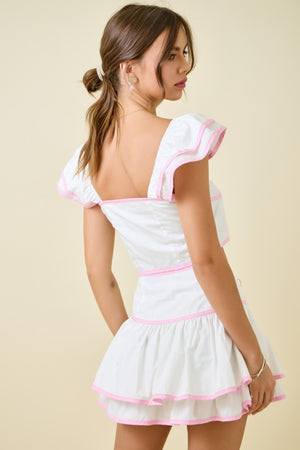 DAY + MOON Women's Top Crop Top W/ Ruffle Sleeves & Contrast Bindings