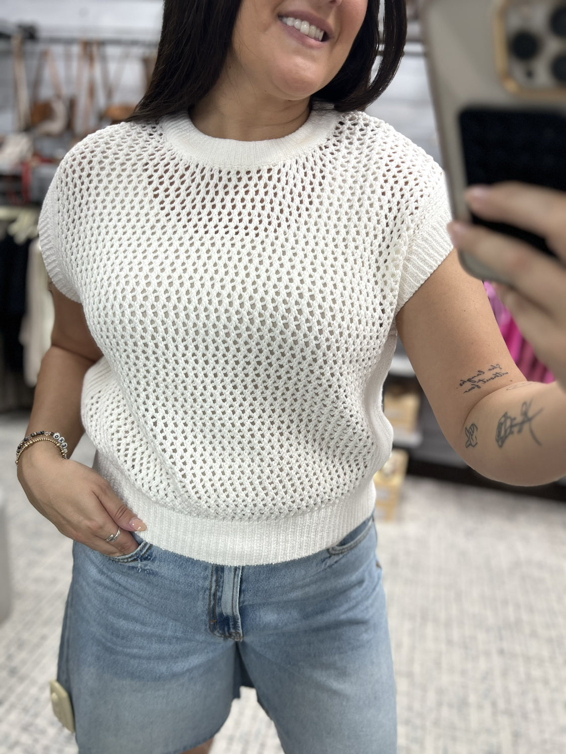 DEAR JOHN DENIM Women's Sweaters Dear John Quince Sleeveless Relaxed Fit Open Stitch