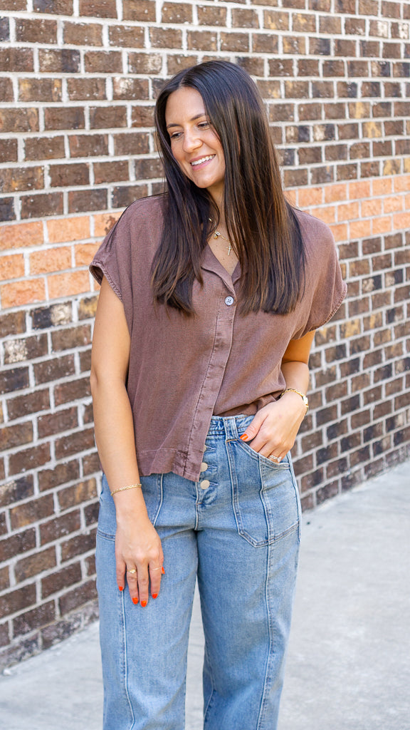 DEAR JOHN DENIM Women's Top Dear John Cruz Button-Up Boxy Fit Camp Shirt || David's Clothing