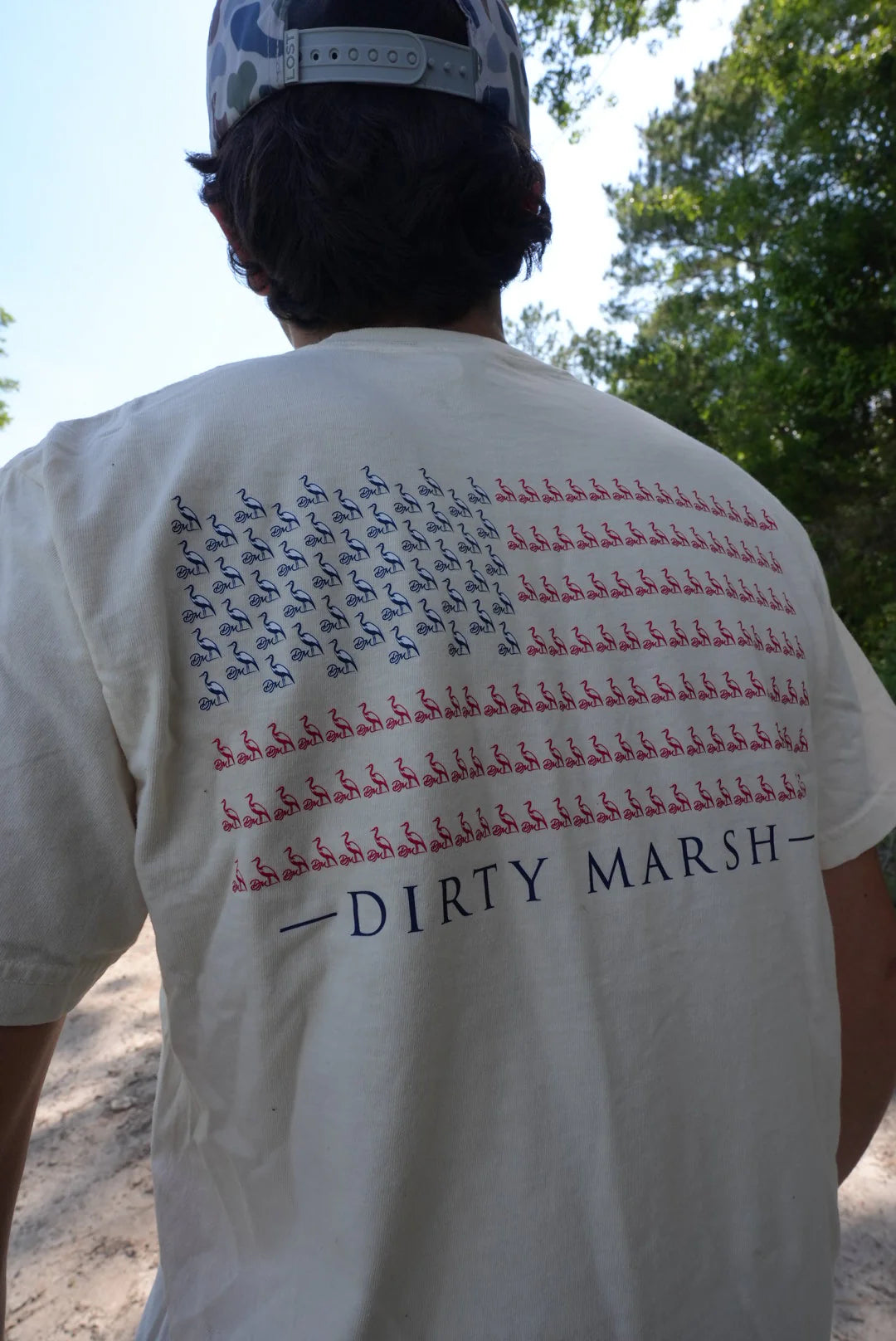 DIRTYMARSH Men's Tees Dirty Marsh Heron Flag Tee