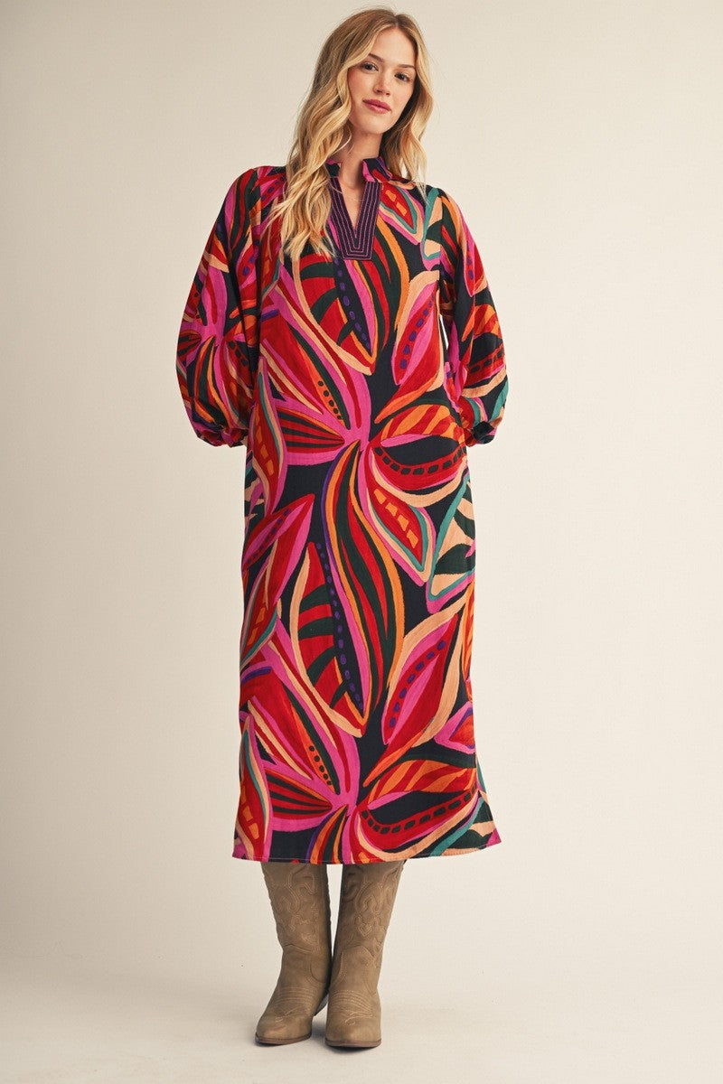 Side Slit Boho Floral Midi Dress