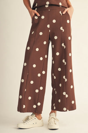 Color Rib Band Accent Polka Dot Casual Pants