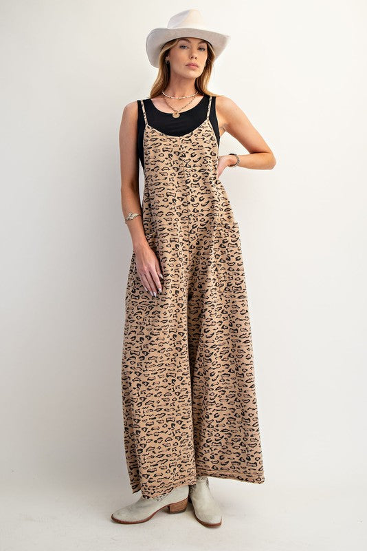 EASEL Women's Jumpsuit Animal Printed Washed Terry Jumpsuit