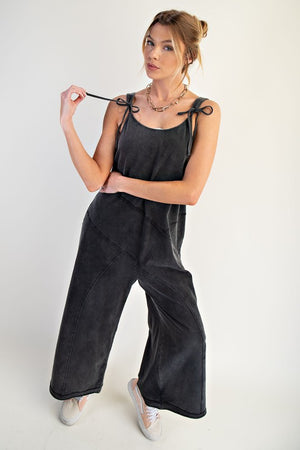 EASEL Women's Pants Mineral Washed Cotton Span Jumpsuit || David's Clothing