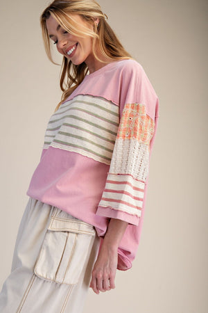 EASEL Women's Top Print Washed Boxy Top