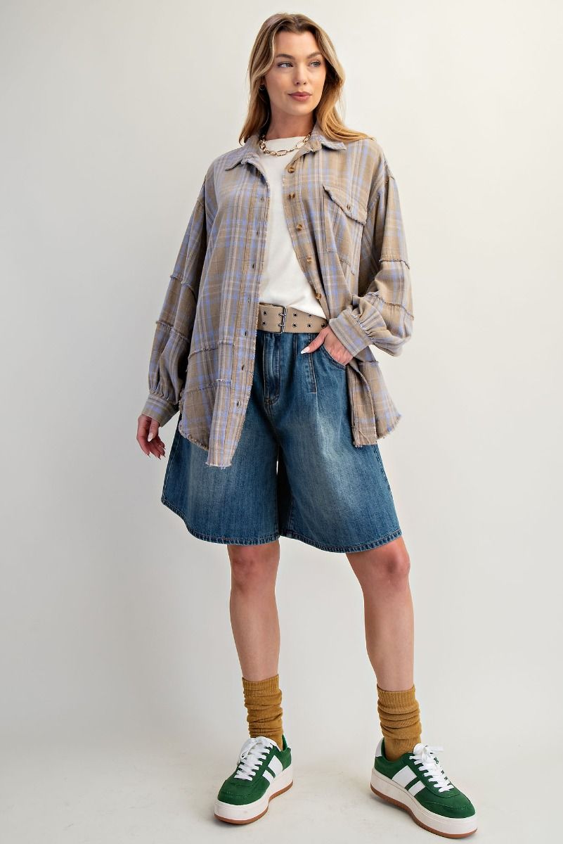 EASEL Women's Top Washed Plaid Shirt Tunic || David's Clothing