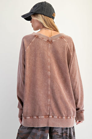 EASEL Women's Top Washed Terry Oversized Pullover || David's Clothing