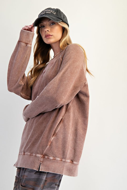 EASEL Women's Top Washed Terry Oversized Pullover || David's Clothing