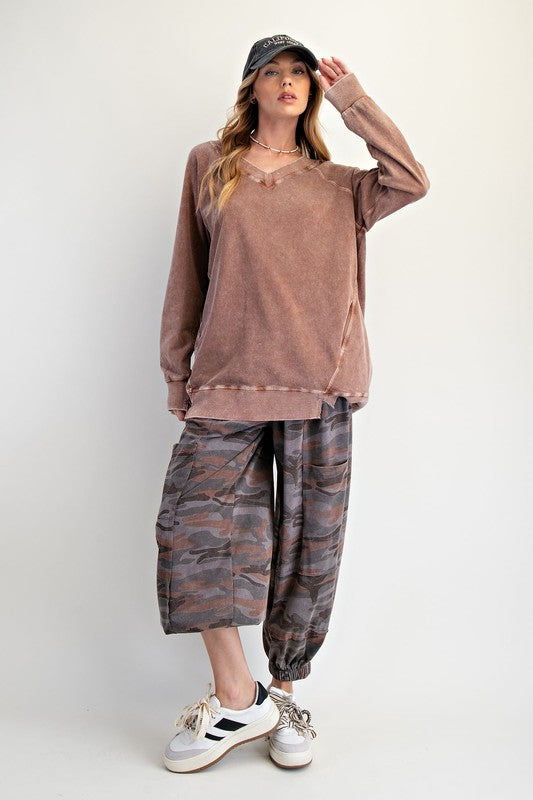 EASEL Women's Top Washed Terry Oversized Pullover || David's Clothing