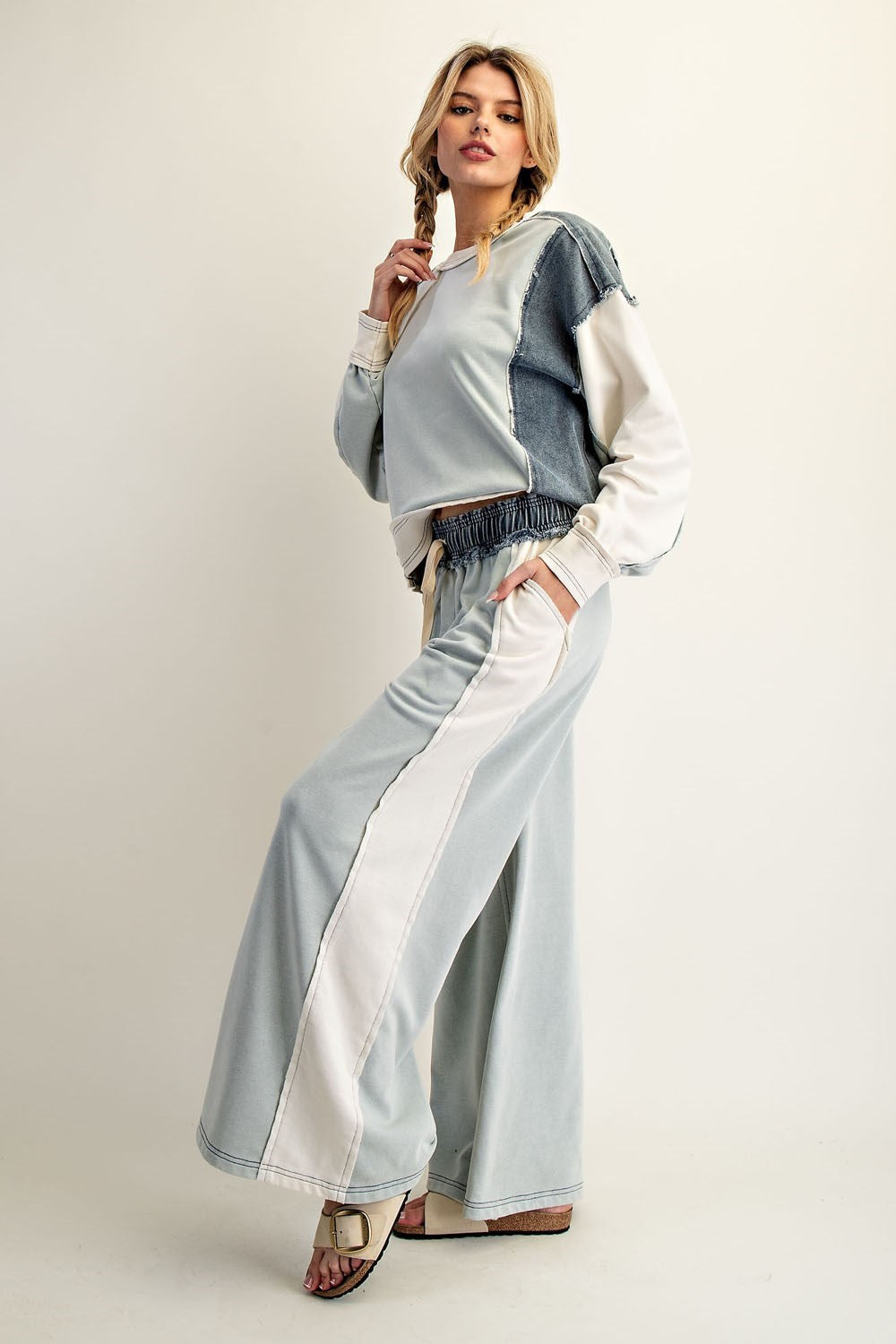 ee:some Women's Pants Color Block Denim Drawstring Pants || David's Clothing