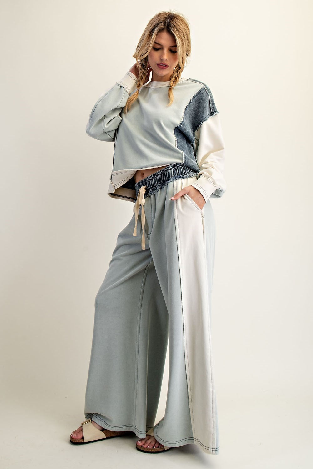 ee:some Women's Pants Color Block Denim Drawstring Pants || David's Clothing