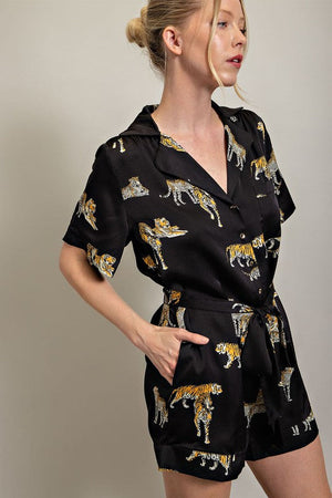 ee:some Women's Romper Animal Printed Short Sleeve Romper || David's Clothing