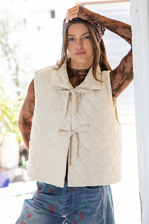 ee:some Women's Top Embroidered Tie Front Quilted Vest || David's Clothing