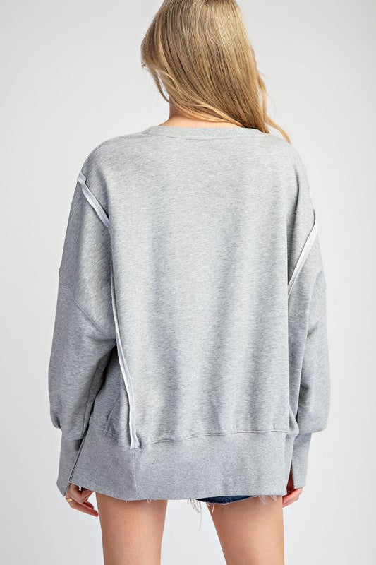 ee:some Women's Top Faded Varsity Print Long Sleeve Pullover Top || David's Clothing