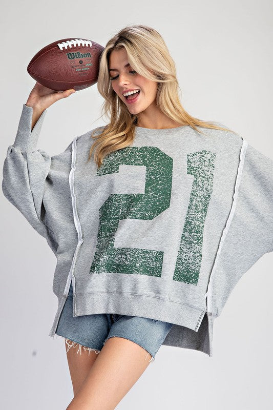ee:some Women's Top Faded Varsity Print Long Sleeve Pullover Top || David's Clothing