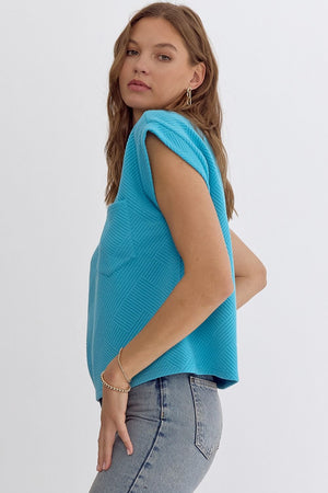 ENTRO INC 21-Women's Knit Top Textured Round Neck Short Sleeve Cropped Top || David's Clothing