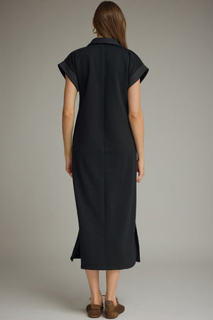 ENTRO INC Women's Dress Solid Collared Short Sleeve Midi Dress