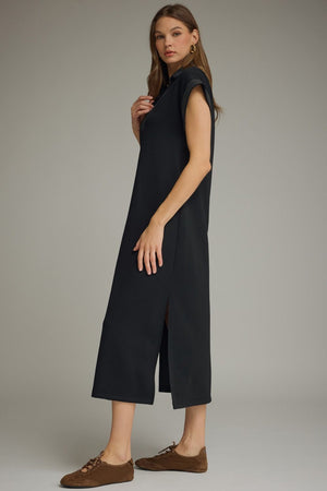ENTRO INC Women's Dress Solid Collared Short Sleeve Midi Dress